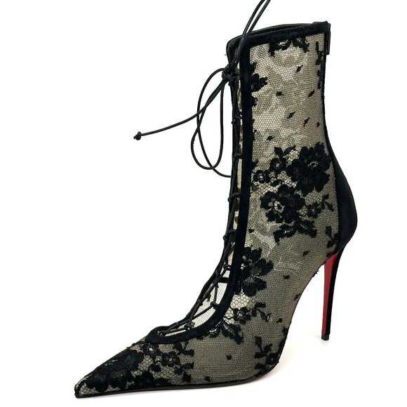 Christian Louboutin KM LACE BOOTY 100 Corset Leather Bootie Boots Heels - Picture 6 of 16